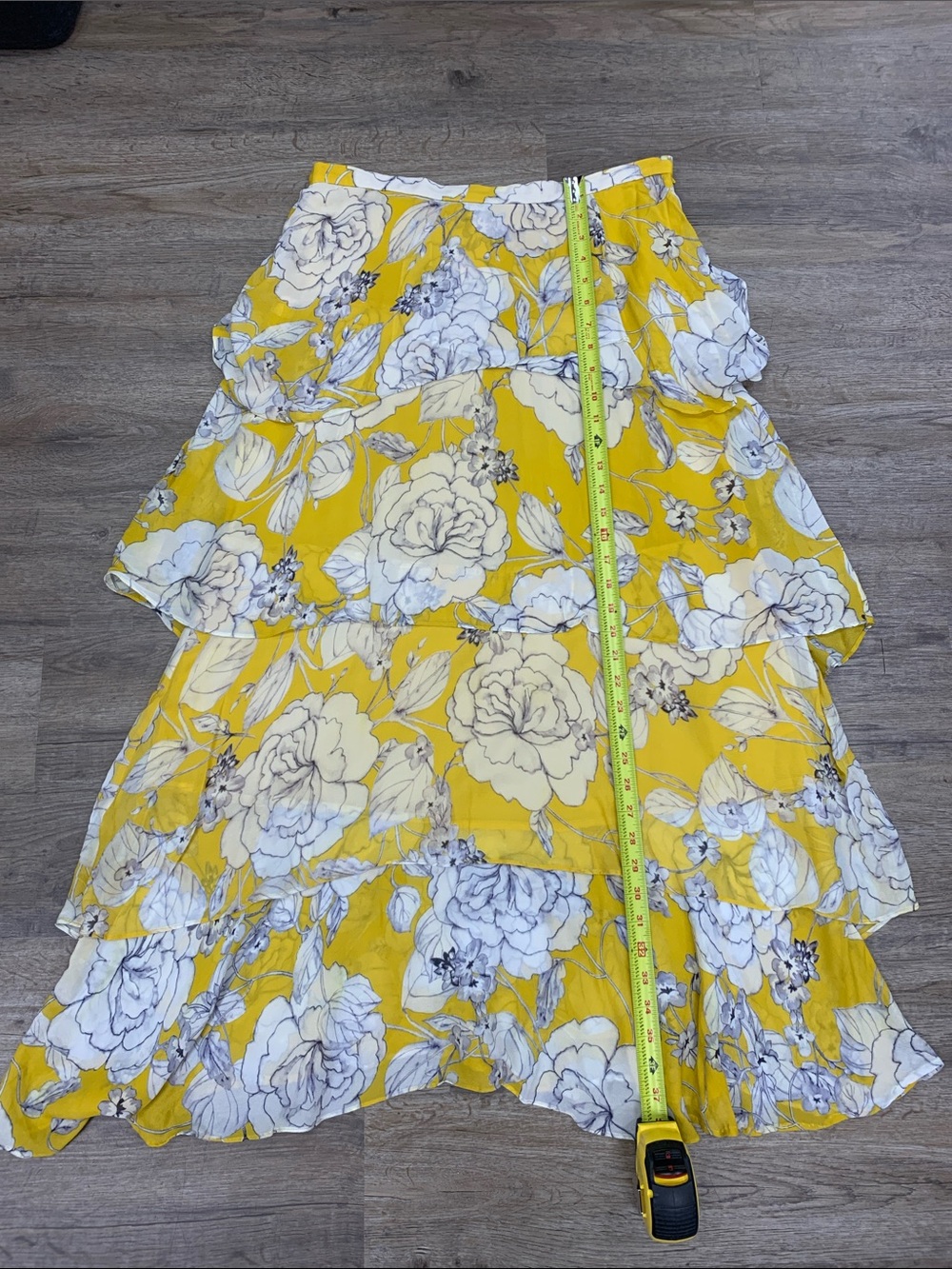 Anthropologie Yellow Floral Tiered Maxi Skirt Size 14